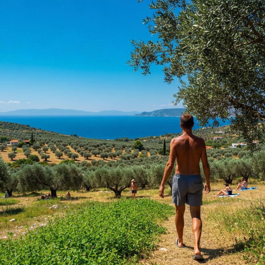 Person walking in Mediterranean countryside