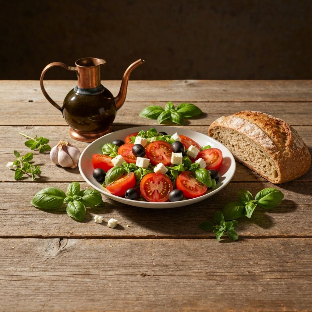 Mediterranean meal on wooden table